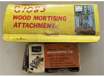Vintage Sears Craftsman Doweling Jig With Wood Mortising Attachment In Original Boxes