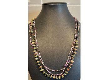 (1) 20' Unakite Jasper Stone Bead Necklace And (1) 44' Seed Bead Necklace