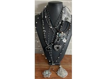 Lot Of Vintage Silver Tone, Hematite, And Rhinestone Necklaces