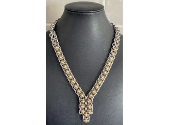Brighton Silver And Gold Tone Double Strand 18' Necklace With Gold Tone And Faux Pearl Flowers