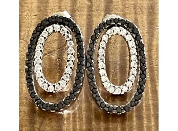 Pair Of Sterling Silver Clear And Black Earrings Stamped 925 CI