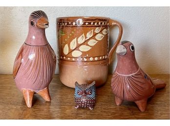 Vintage Jalisco Vintage Mexico Pottery Hand Painted Birds And Pitcher