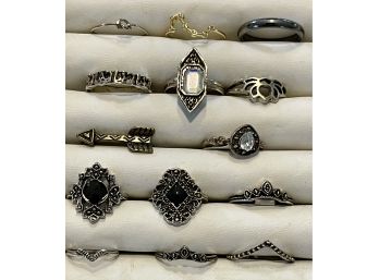 Lot Of Brass, Gold Tone, And Hematite Rings With Rhinestones Assorted Sizes - Sizes 1.75 - 8.5