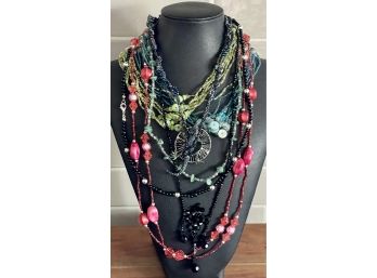 Boho Seed Bead Necklace Lot - Gecko, Mother Of Pearl, Jet Black Beads, And More