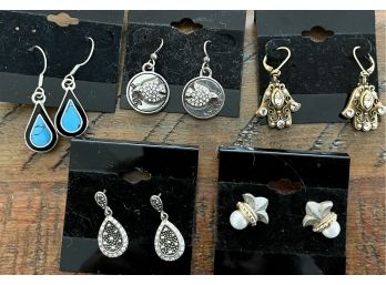 (1) Pair Brighton Peace Dove Earrings - (3) Pairs Sterling Silver And Stone - (1) Pair Hamsa MG Brass Tone
