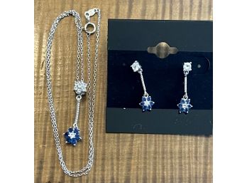 Matching Sterling Silver And Faux Stone Dangle Earrings And 18' Necklace With Pendant