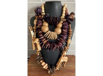 Wood Bead Statement Necklaces - Antilope, Purple Bead, Nut, Cork, And More