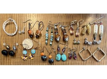 Boho Earring Lot - Art Glass - Pottery Drop Bead - Metal - Faux Turquoise - Sarah Coventry - Pine Cones & More