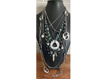 Transitional Necklace Lot - Fossil, Mother Of Pearl Dream Catcher, Rhinestone, Bead, Abalone, And More