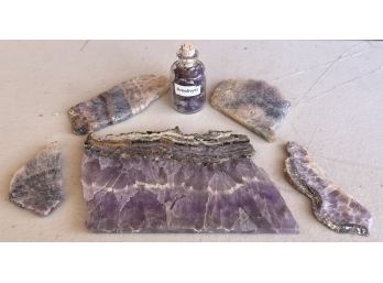 Small Bottle Of Amethyst Pieces With Assorted Sliced Amethyst And Mineral Pieces