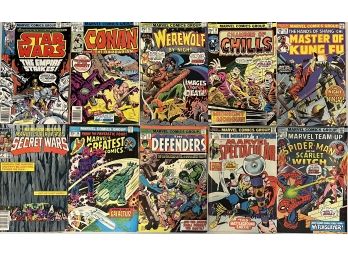 (10) Assorted 1970's Marvel Comic Group Comics - Star Wars, The Defenders, Marvel Team-up, And More