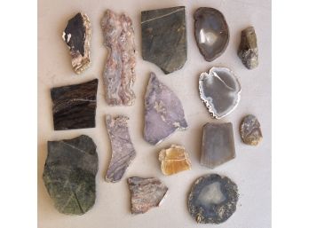 (15) Pieces Of Assorted Mineral Slices - Agate, Jade, Onyx, And More