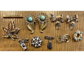Antique And Vintage Pin And Shoe Clip Lot - (2) Mustard Seed In Lucite Pins, Rhinestones, And More