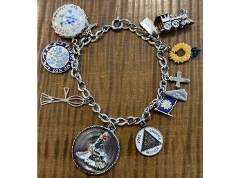 Vintage Sterling Silver Charm Bracelet With Assorted Sterling Silver And Porcelain Charms