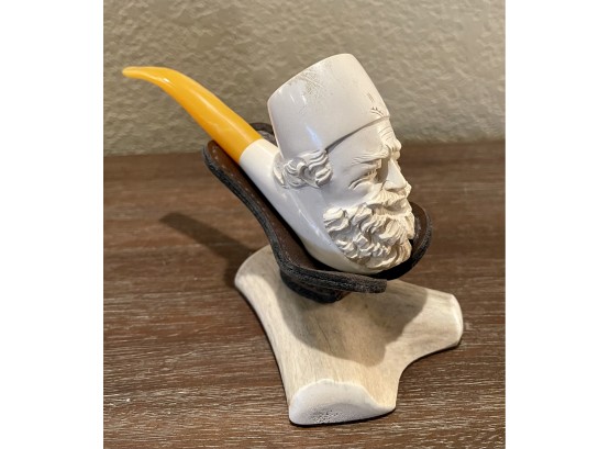 First Quality Genuine Block Meershaum Hand Carved Head Pipe With Bone & Leather Stand Made In Turkey