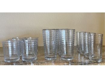 Collection Of Vintage Pasabahce Clear Block Optic Window Pane Glassware - 6 Tumblers, 6 Pints, 4 Drinking