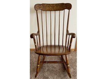 1981 Colonial Style Tole Painted Maple Rocker
