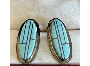 Sterling Silver Yvonne Yazzie Native American Turquoise Inlay Earrings