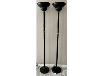 (2) Black Metal Gold Trim 70' Torchiere Standing Lamps
