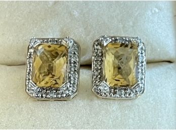 10K Yellow Gold, Heliodor Beryl And Diamond Post Earrings