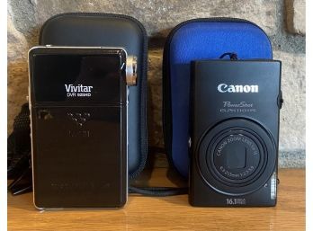 Canon PowerShot ELPH 110 HS And Vivitar DVR 925HD Cameras With Cases