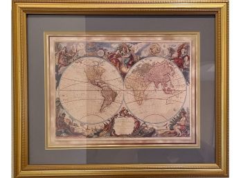 Mappamoned Decorative Wood Gold Framed Map