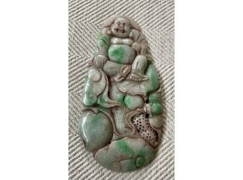 Vintage Carved Bi Color Jade Panel Depicting Buddha & Lotus Flowers