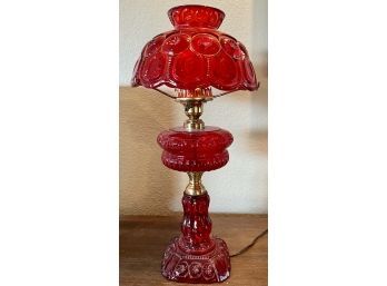 Antique Ruby Red L E Smith Glass Rare Moon And Stars Lamp