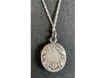 Antique Repousse Sterling Silver Locket With Sterling Silver Chain
