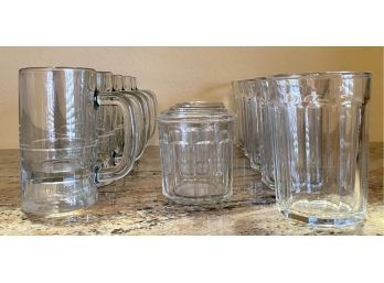 9 Piece Set Of Luminarc Glasses & 5 Libbey Glass Beer Mugs