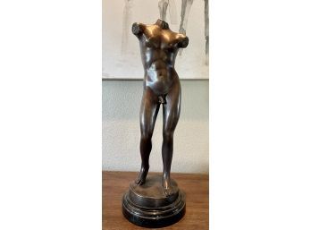 Bronze Sculpture Male Torso On Round Black Marble Base (1 Of 2)
