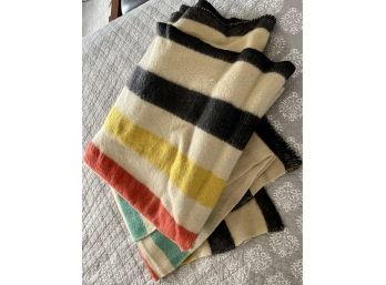 Vintage Golden Dawn 100 Percent Wool Primary Color Stripped Blanket Penneys
