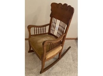 Antique Spindle Back Upholstered Rocking Chair (as Is)