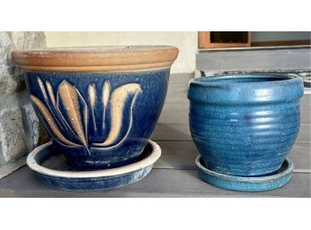(2) Pottery Planters With Underplates