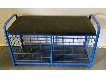 Blue Metal Shoe Organizer With Lift Top Padded Seat