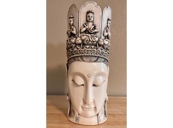Stunning Vintage Chinese Quan Yin Carved Ivory Head Vase (signed)