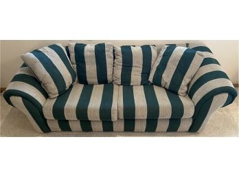 Green Striped Queen Size Sofa Sleeper With 4 Matching Pillows