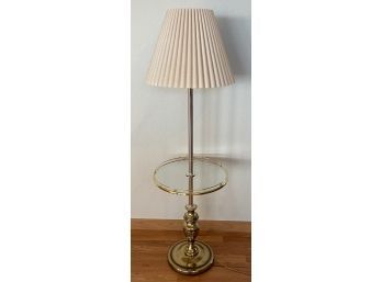 Vintage Brass Trim 3-way Floor Lamp With Glass Table