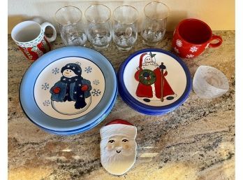 Collection Of Christmas Plates, Cups, And Mugs - Libbey, Burton & Burton, And Tag