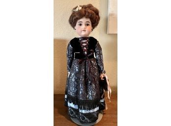 Antique Floradora Doll With Lace Dress, Skirt  And Socks Made In Germany With Stand 22' Tall