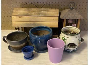 Outdoor Collection Including (2) Feeders And Assorted Ceramic Pots