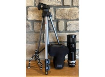 Tamron Zoom 80-250mm F3.8 Len, Ambico And Joby Tripods, U.s.a Gear Soft Camera Case