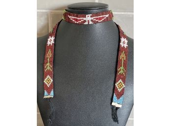 Vintage Native American Seed Bead Head Band Or Lariat Thunder Bird Design