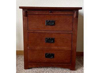 Mission Style Wood And Veneer Three Drawer Night Stand With Black Hardware