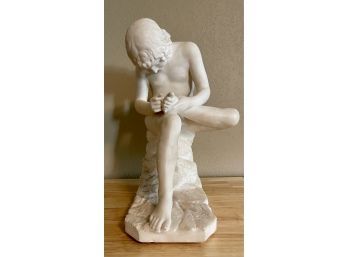 Large Alabaster Sculpture 'boy With Thorn' Also Known As Spinario