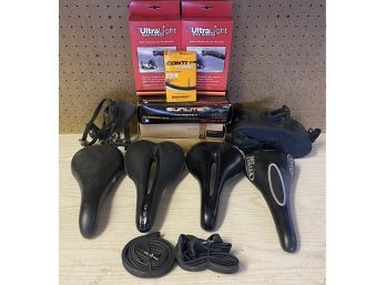 Assorted Bicycle Accessory Lot Including Tubes, Mirrors, Seats From Durado, Salle Italia, WTB, And More