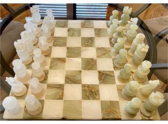 Green And White Onyx Stone Chess Set