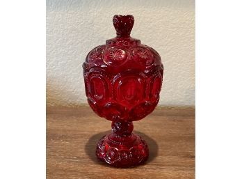 Vintage LE Smith Moon And Stars Ruby Red Candy Dish With Lid