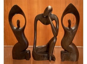 (3) Small Hand-carved Wooden Figurines From Ghana