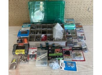 Assorted Hardware Lot - Nails, Screws, Hooks, Staples, And More Included Plastic Organizers